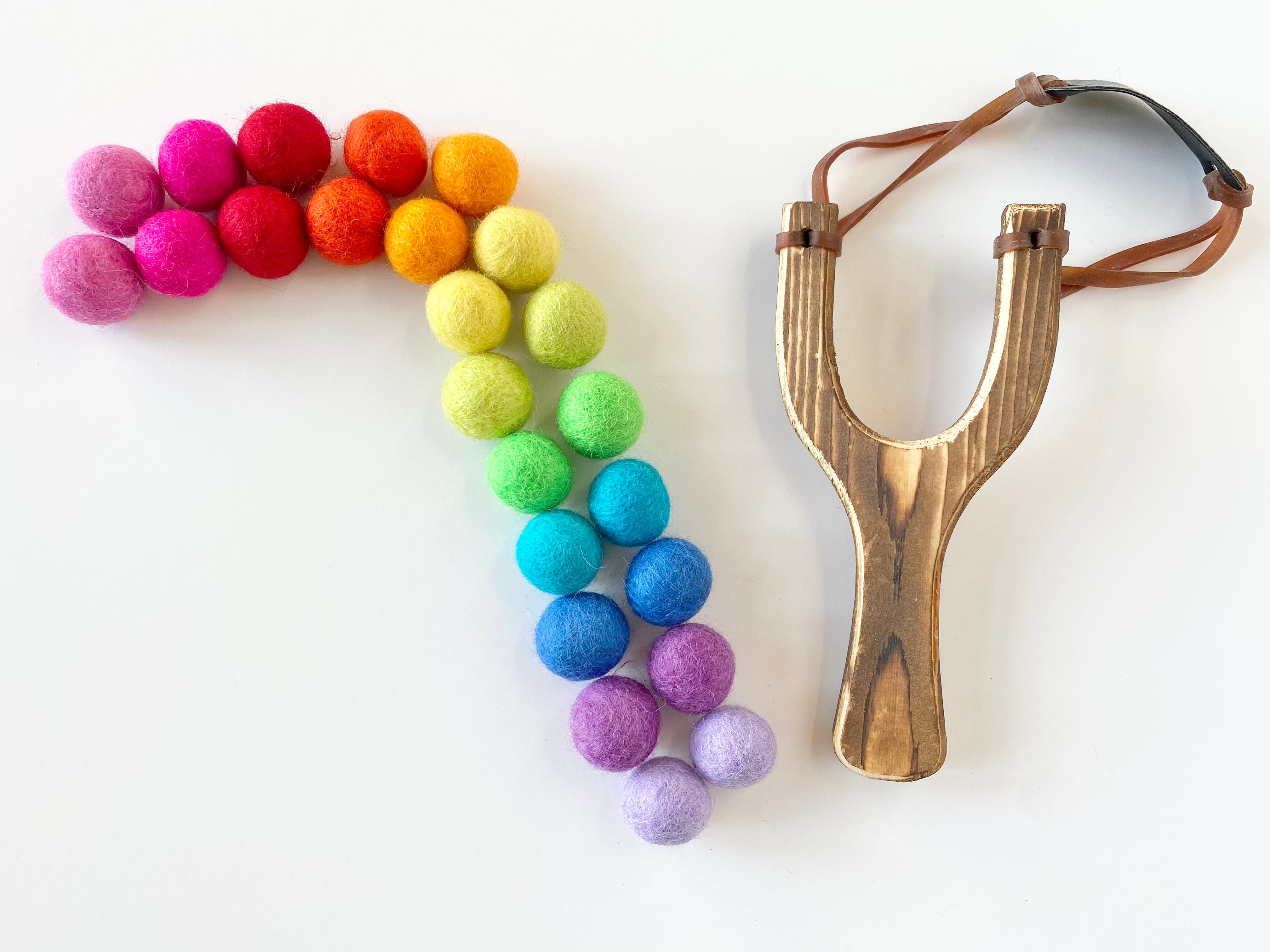 Wooden Slingshot & Felt Balls  Gulel or Catapult - Bloon Toys