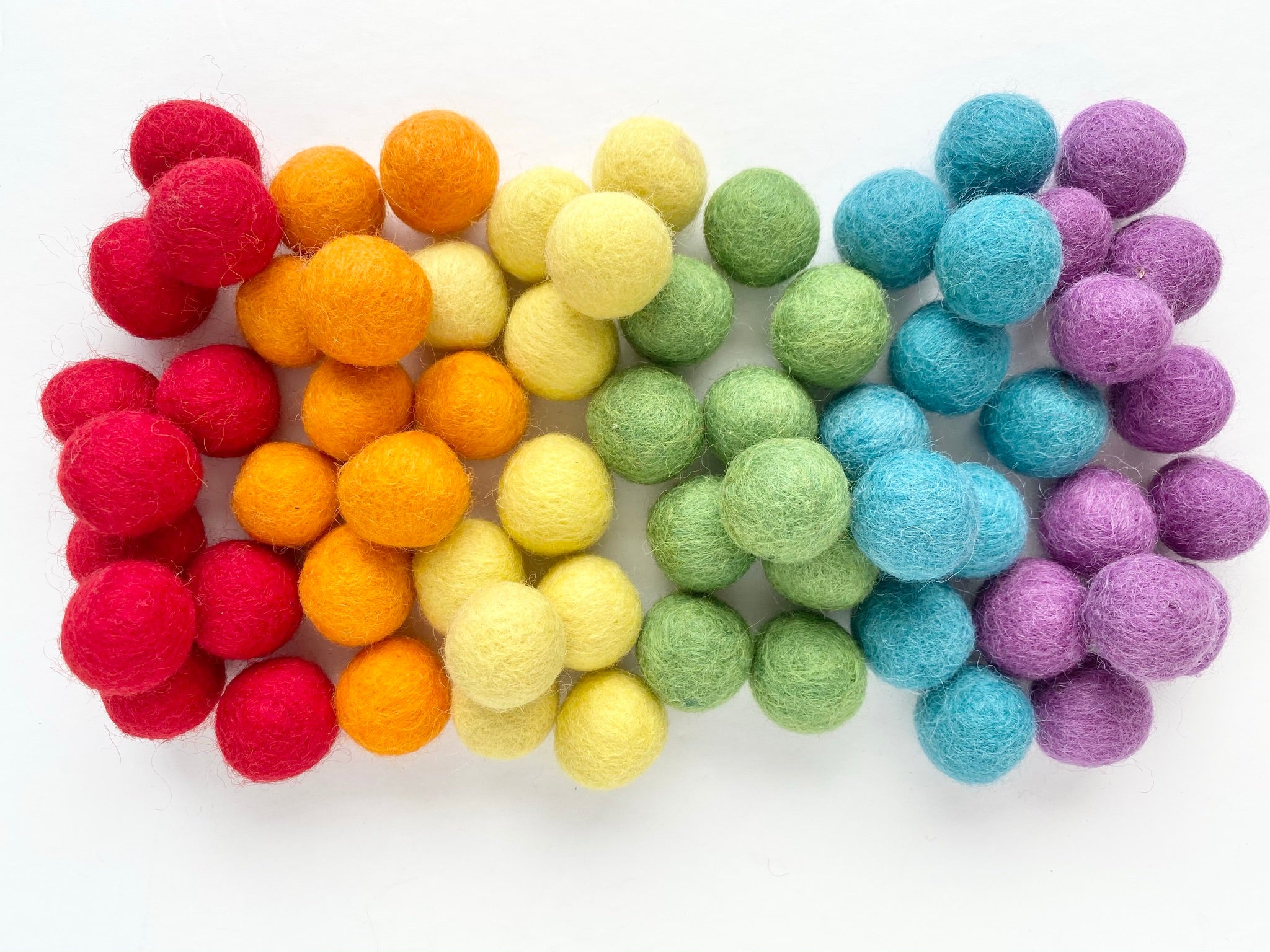 Handmade Wool Felt Balls, 3cm Diameter, Jewel Tone Rainbow Colors, Set of 36