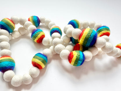 Rainbow Striped Wool Ball Garland