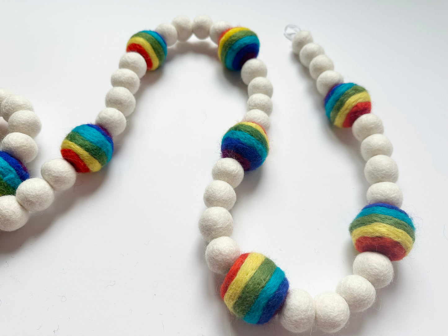 Rainbow Striped Wool Ball Garland