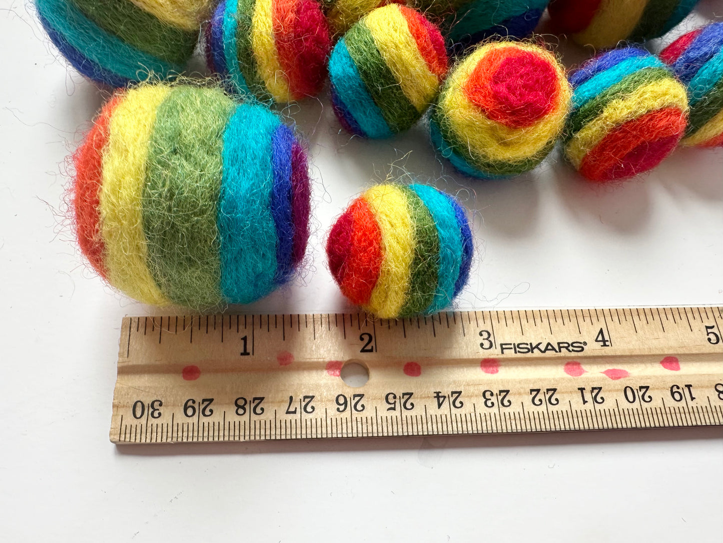 Rainbow Striped Wool Ball Garland