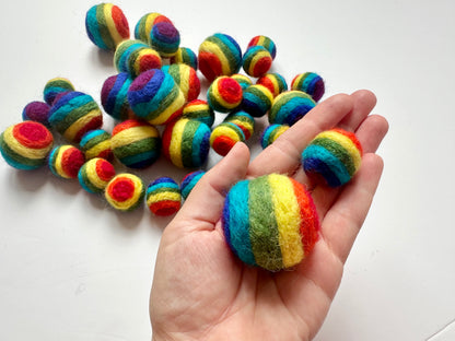 Rainbow Striped Wool Ball Garland