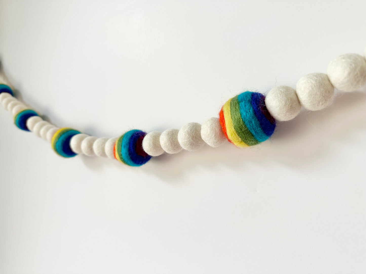 Rainbow Striped Wool Ball Garland