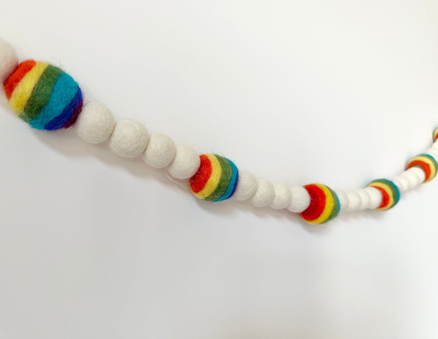 Rainbow Striped Wool Ball Garland