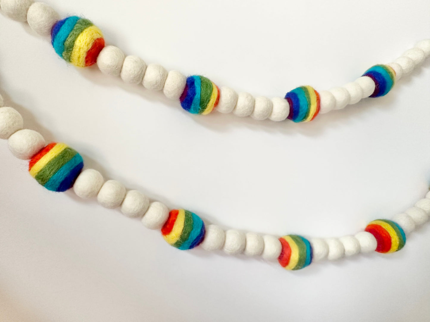 Rainbow Striped Wool Ball Garland