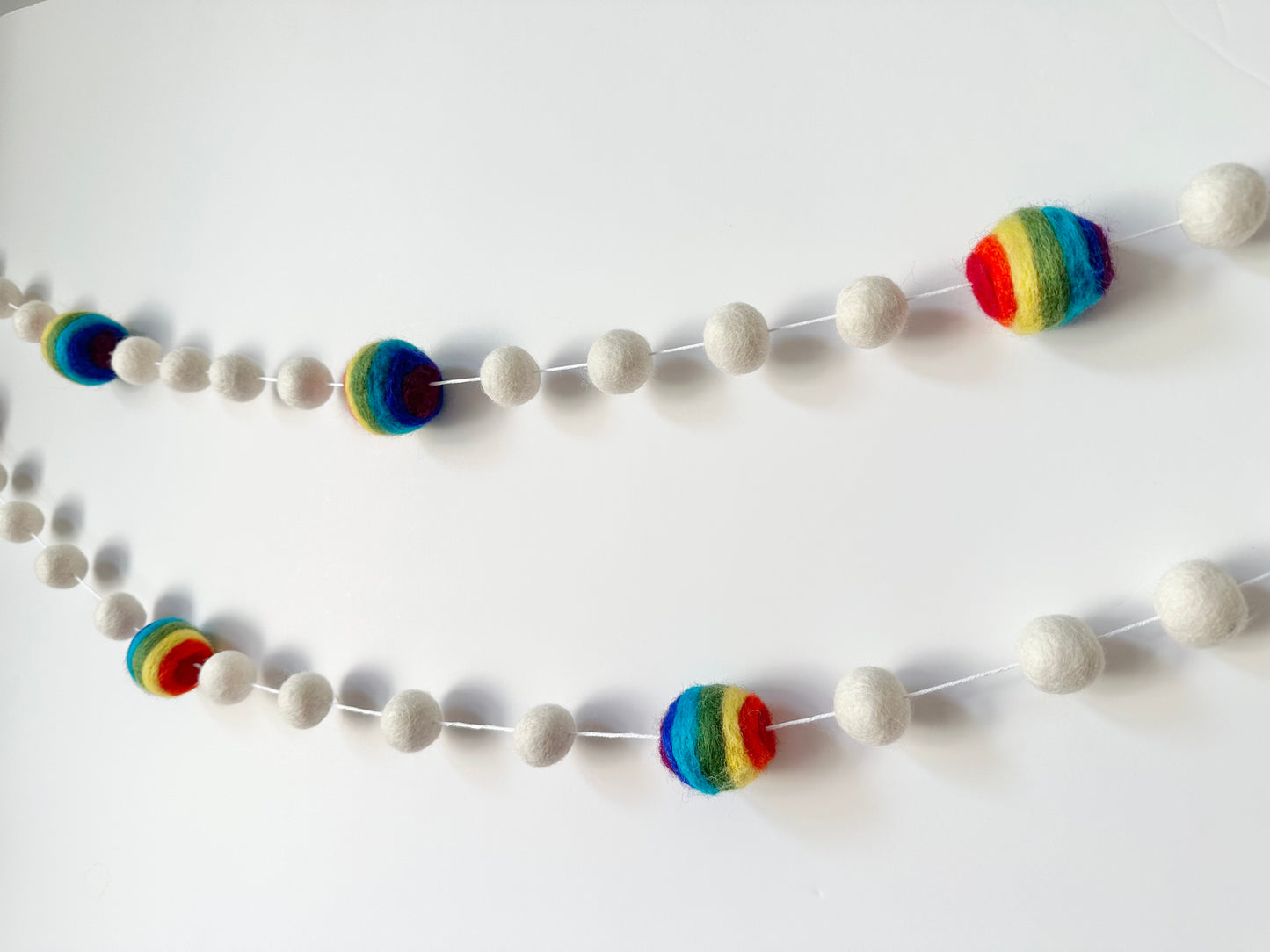 Rainbow Striped Wool Ball Garland