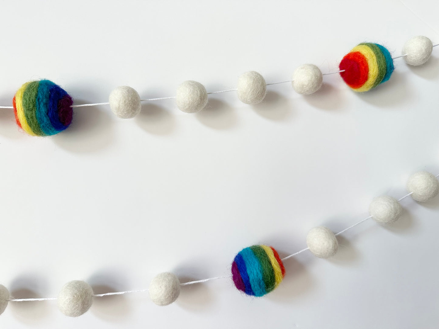 Rainbow Striped Wool Ball Garland