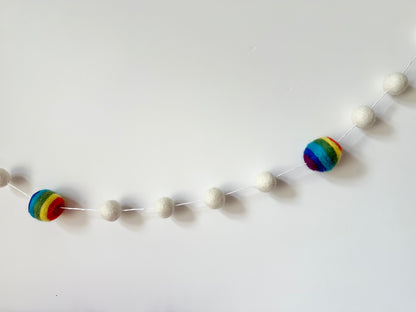 Rainbow Striped Wool Ball Garland