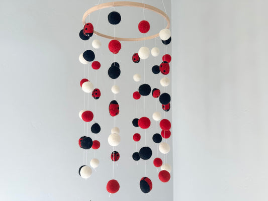 Lady Bug Felt Ball Ceiling Mobile