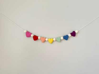 Rainbow Wool Heart Garland