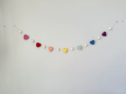 Rainbow Wool Heart Garland