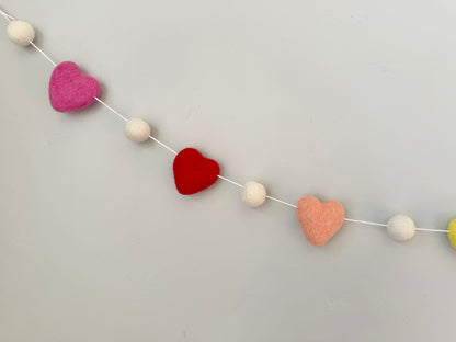 Rainbow Wool Heart Garland