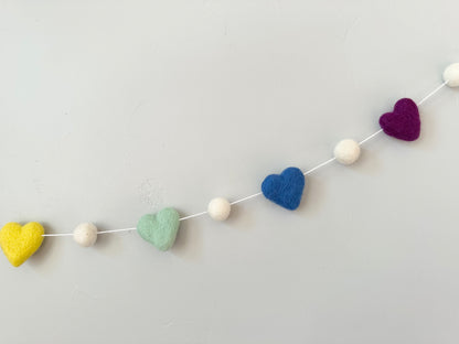 Rainbow Wool Heart Garland