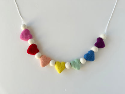 Rainbow Wool Heart Garland