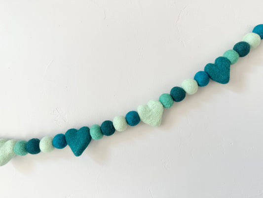 Teal Turquoise Mint Peacock Heart Garland