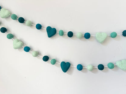 Teal Turquoise Mint Peacock Heart Garland