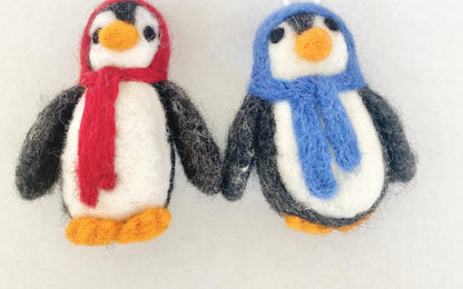 Red or Blue Penguin Felted Ornaments - Redheadnblue