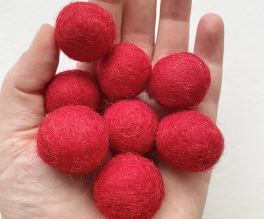 Red - 2 cm Felt Pom Pom Balls - Wool Jamboree