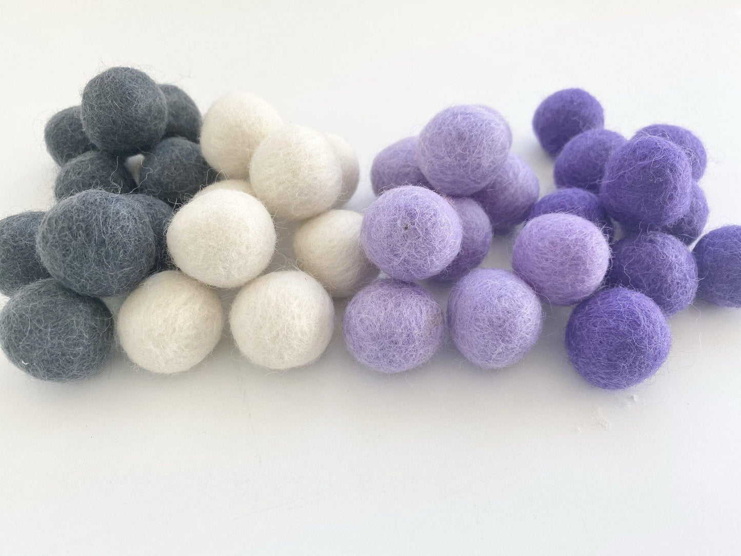 Purples & Steel Grey - 2 cm Felt Pom Pom Balls - Wool Jamboree